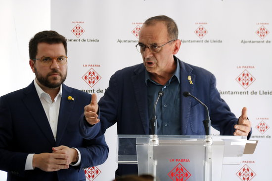 L'alcalde de Lleida, Miquel Pueyo, i el vicepresident del Govern, Pere Aragonès | ACN